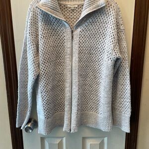 Gray Knit Zip-Up Sweater